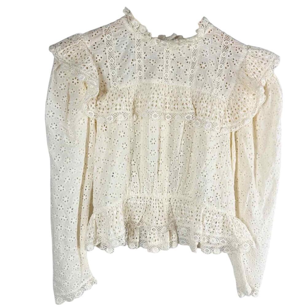 DÔEN Floryn Lace Trim Ruffle Long Sleeve Antique Walnut Small